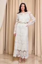 Σετ πουκάμισο - φούστα με δαντέλα και πέρλες μπεζ - Image 2