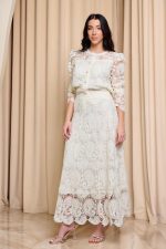 Σετ πουκάμισο - φούστα με δαντέλα και πέρλες μπεζ - Image 3