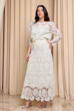 Σετ πουκάμισο - φούστα με δαντέλα και πέρλες μπεζ - Image 4