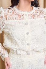 Σετ πουκάμισο - φούστα με δαντέλα και πέρλες μπεζ - Image 6