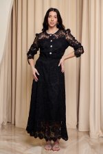 Σετ πουκάμισο - φούστα με δαντέλα και πέρλες μαύρο