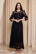 Σετ πουκάμισο - φούστα με δαντέλα και πέρλες μαύρο - Image 2