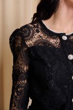 Σετ πουκάμισο - φούστα με δαντέλα και πέρλες μαύρο - Image 6