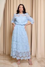 Σετ πουκάμισο - φούστα με δαντέλα και πέρλες baby blue - Image 2