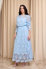 Σετ πουκάμισο - φούστα με δαντέλα και πέρλες baby blue - Image 3