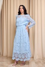 Σετ πουκάμισο - φούστα με δαντέλα και πέρλες baby blue - Image 4