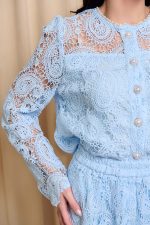 Σετ πουκάμισο - φούστα με δαντέλα και πέρλες baby blue - Image 6