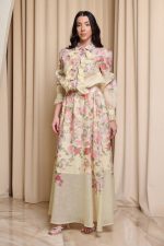 Σετ πουκάμισο - φούστα floral με δαντέλα και κουμπιά κόσμημα κίτρινο - Image 4