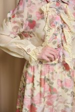 Σετ πουκάμισο - φούστα floral με δαντέλα και κουμπιά κόσμημα κίτρινο - Image 7