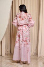 Σετ πουκάμισο - φούστα floral με δαντέλα και κουμπιά κόσμημα ροζ - Image 5