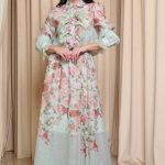 Σετ πουκάμισο - φούστα floral με δαντέλα και κουμπιά κόσμημα μέντα