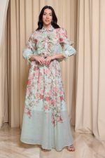 Σετ πουκάμισο - φούστα floral με δαντέλα και κουμπιά κόσμημα μέντα