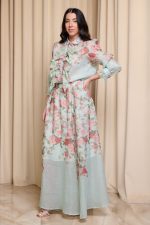 Σετ πουκάμισο - φούστα floral με δαντέλα και κουμπιά κόσμημα μέντα - Image 3