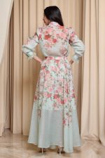 Σετ πουκάμισο - φούστα floral με δαντέλα και κουμπιά κόσμημα μέντα - Image 5