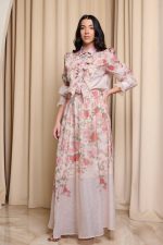 Σετ πουκάμισο - φούστα floral με δαντέλα και κουμπιά κόσμημα μπεζ - Image 4