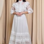 Σετ πουκάμισο - φούστα με βολάν και δαντέλα άσπρο