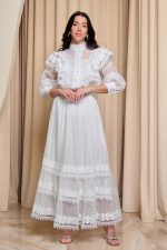 Σετ πουκάμισο - φούστα με βολάν και δαντέλα άσπρο