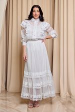 Σετ πουκάμισο - φούστα με βολάν και  δαντέλα άσπρο - Image 2