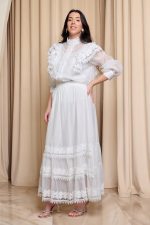 Σετ πουκάμισο - φούστα με βολάν και  δαντέλα άσπρο - Image 4