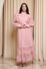 Σετ πουκάμισο - φούστα με βολάν και  δαντέλα ροζ - Image 2