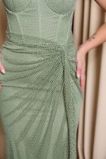 Φόρεμα maxi στράπλες γοργονέ με δίχτυ και στρας μέντα - Image 7