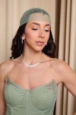 Φόρεμα maxi στράπλες γοργονέ με δίχτυ και στρας μέντα - Image 5