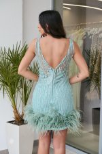 Φόρεμα mini με τρισδιάστατο γκλίτερ και feathers μέντα - Image 5