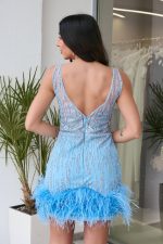 Φόρεμα mini με τρισδιάστατο γκλίτερ και feathers baby blue - Image 5