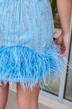 Φόρεμα mini με τρισδιάστατο γκλίτερ και feathers baby blue - Image 8