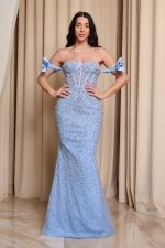 Φόρεμα maxi με στρας και αποσπώμενη ουρά baby blue - Image 3