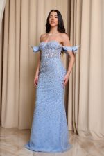 Φόρεμα maxi με στρας και αποσπώμενη ουρά baby blue - Image 5