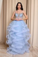 Φόρεμα maxi με διακοσμημένο μπούστο και βολάν baby blue - Image 2