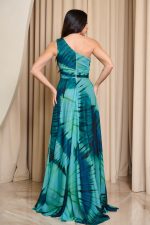 Φόρεμα maxi one shoulder με λεπτομέρεια στρας πράσινο - Image 5