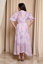 Φόρεμα midi με στρας και balloon μανίκια ροζ - λιλά - Image 5