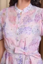 Φόρεμα midi με στρας και balloon μανίκια ροζ - λιλά - Image 7