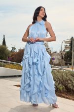 Φόρεμα maxi αμάνικο με βολάν baby blue - Image 2