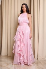 Φόρεμα maxi αμάνικο με βολάν baby pink - Image 3