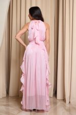 Φόρεμα maxi αμάνικο με βολάν baby pink - Image 5