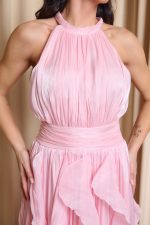 Φόρεμα maxi αμάνικο με βολάν baby pink - Image 6