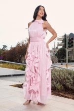 Φόρεμα maxi αμάνικο με βολάν baby pink - Image 4