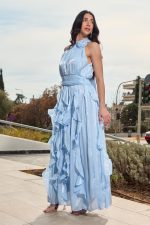 Φόρεμα maxi αμάνικο με βολάν baby blue - Image 4
