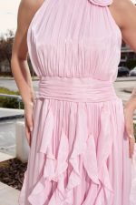 Φόρεμα maxi αμάνικο με βολάν baby pink - Image 6