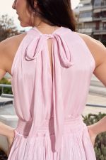 Φόρεμα maxi αμάνικο με βολάν baby pink - Image 8