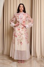 Φόρεμα maxi floral με λεπτομέρεια στρας μπεζ - Image 2