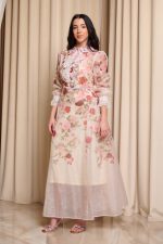 Φόρεμα maxi floral με λεπτομέρεια στρας μπεζ - Image 3