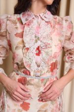 Φόρεμα maxi floral με λεπτομέρεια στρας μπεζ - Image 6