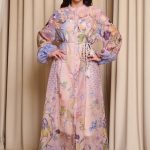 Φόρεμα maxi floral με 3D λουλούδια σομόν