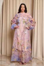 Φόρεμα maxi floral με 3D λουλούδια σομόν