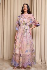 Φόρεμα maxi floral με 3D λουλούδια σομόν - Image 4