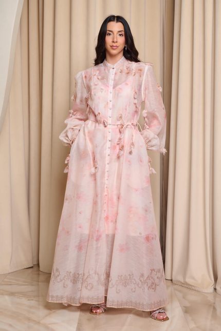 Φόρεμα maxi με 3D λεπτομέρειες εκρού